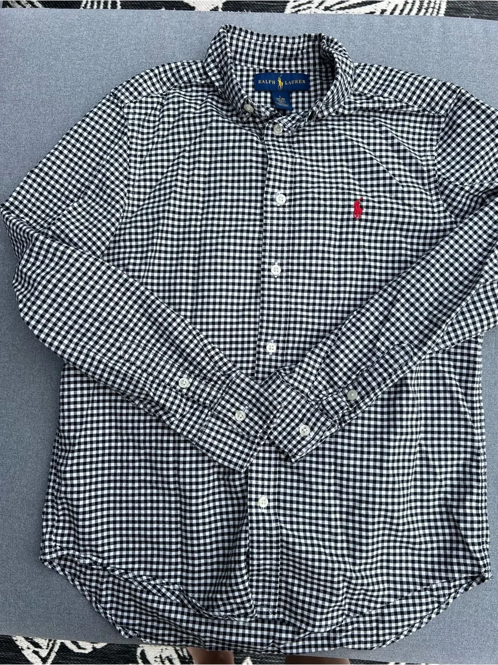 Ralph Lauren Black & White Gingham Button-Down Shirt with Red Polo Logo